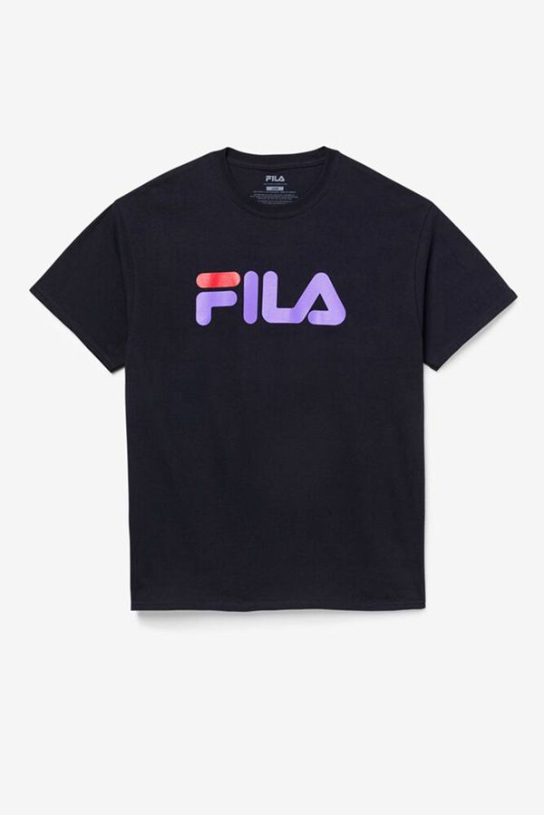 Fila Tričká Panske Čierne / Nachový / Červené - Krátky Sleeve Logo Vypredaj - Slovakia 90634-QPOB